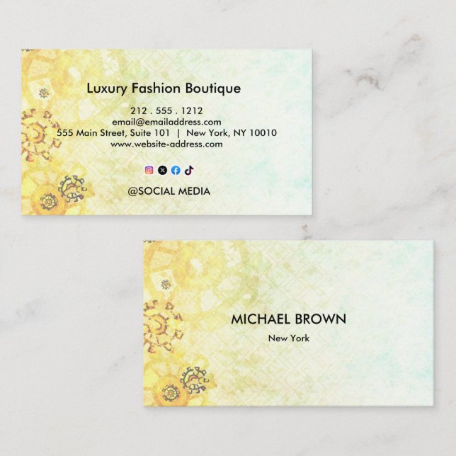 Fashion Boutique Gold Elegant Business Card Visitkort (Fram/baksida)