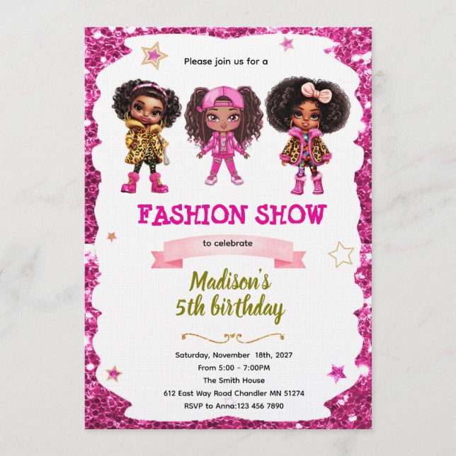 Fashion Doll Birthday party Invitation Inbjudningar (Framsida)