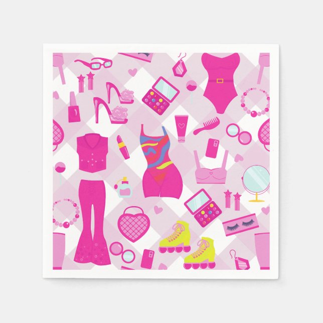 fashion doll clothes vintage 1990s pink gingham pappersservett (Framsidan)