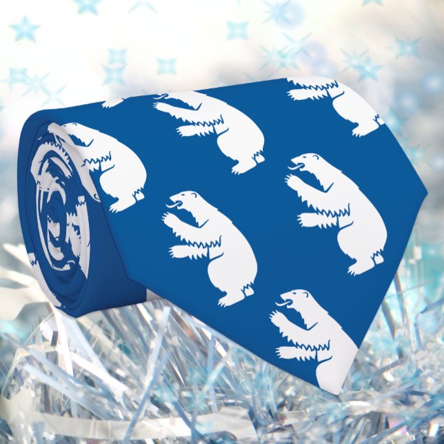 Fashion Greenland Emblem Tie, Blue, Polar Bear Slips (Greenland Tie / Polar Bear emblem, flag)