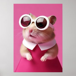 Fashion Hamster in Pink Dress - Cute Animal Poster