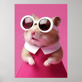 Fashion Hamster in Pink Dress - Cute Animal Poster
