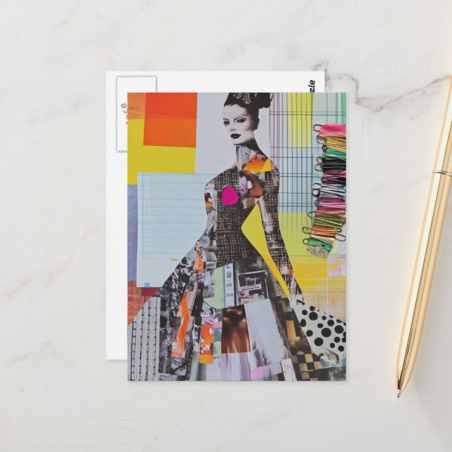 Fashion lady junk journal Collage Vykort (Fram/Back In Situ)