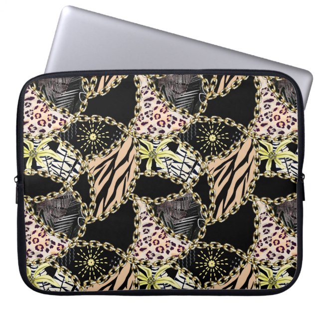 Fashionable, abstrakt, kedjor, tiger skin. laptop fodral (Framsidan)