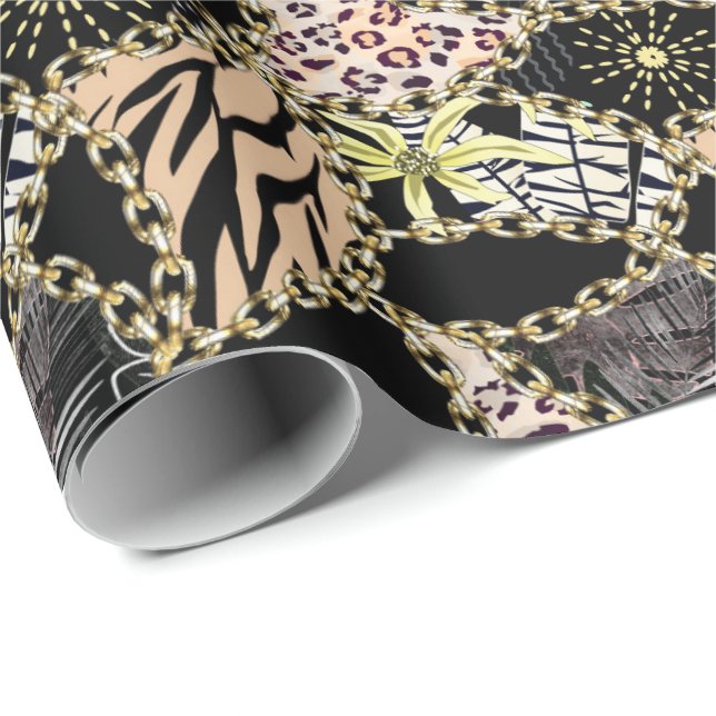 Fashionable, abstrakt, kedjor, tiger skin. presentpapper (Rullad Hörn)