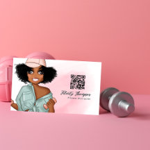 Fashionable Afro Fitness Instructor Girl QR Code