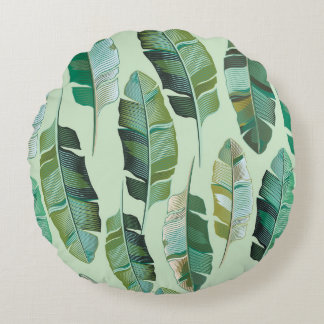 Fashionable Banana Plants Tropical Illustration Rund Kudde