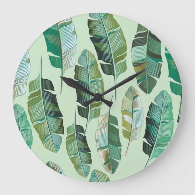 Fashionable Banana Plants Tropical Illustration Stor Klocka (Framsida)