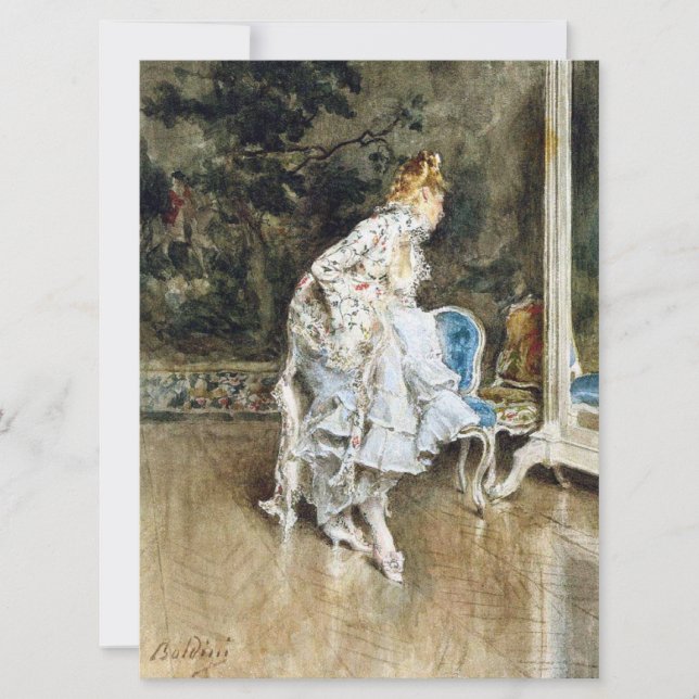 Fashionable Beauty Admiring Herself i Spegel Kort (Framsida)
