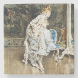 Fashionable Beauty Admiring Herself i Spegel Stenunderlägg