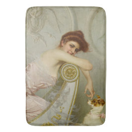 Fashionable Beauty med sin marionettbaserade Hund Badrumsmatta