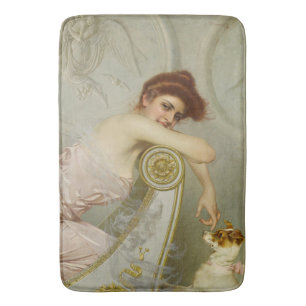 Fashionable Beauty med sin marionettbaserade Hund Badrumsmatta