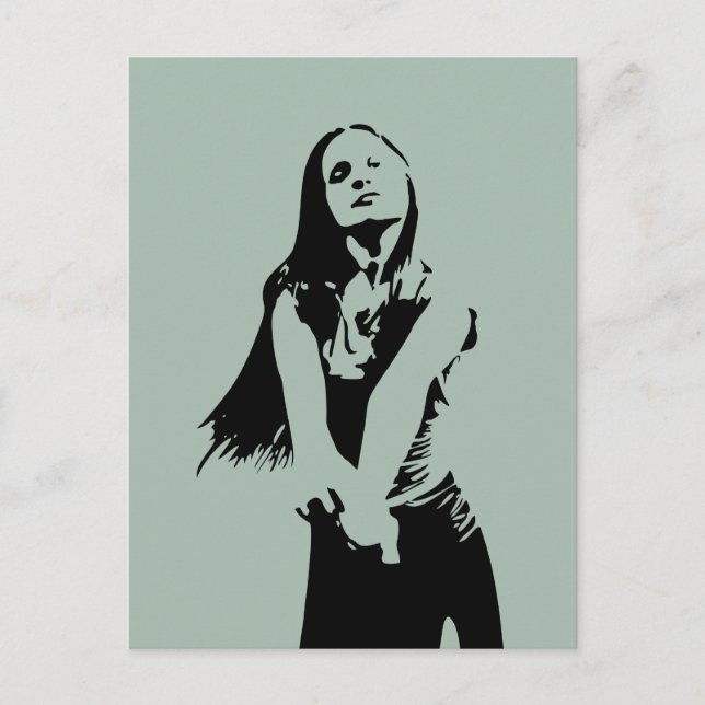 Fashionable Black Dancing Girl Silhouette Vykort (Framsida)