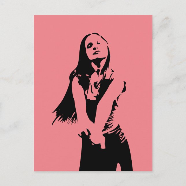 Fashionable Black Dancing Girl Silhouette Vykort (Framsida)