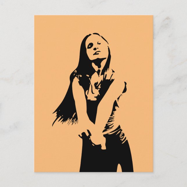 Fashionable Black Dancing Girl Silhouette Vykort (Framsida)