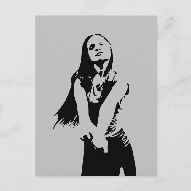 Fashionable Black Dancing Girl Silhouette Vykort (Framsida)