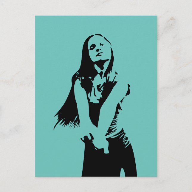 Fashionable Black Dancing Girl Silhouette Vykort (Framsida)