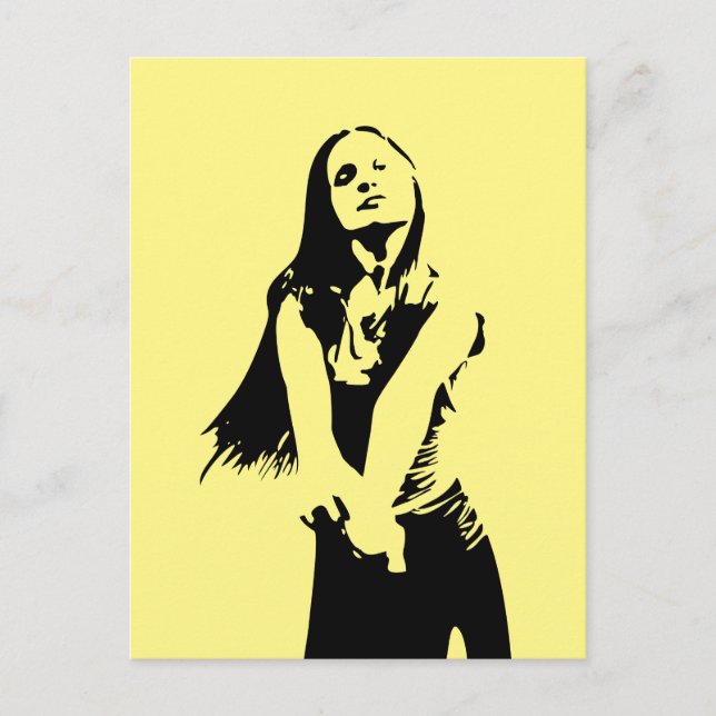 Fashionable Black Dancing Girl Silhouette Vykort (Framsida)