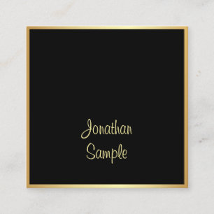 Fashionable Black Guld Hand Script Text Font Chic Fyrkantigt Visitkort