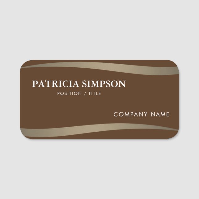 Fashionable Chic Brown & Golden Earth Tone Rosett  Namnbricka (Framsida)