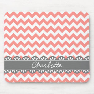 Fashionable Coral Chevron och Grått Snöre Musmatta