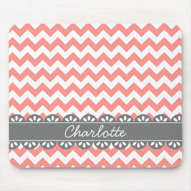 Fashionable Coral Chevron och Grått Snöre Musmatta (Framsidan)