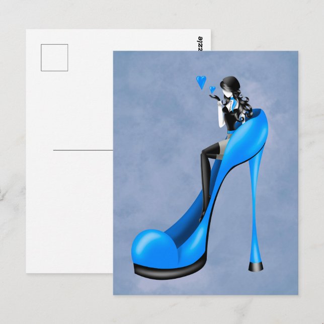 Fashionable Dam i Stiletto Postcard Vykort (Fram/baksida)