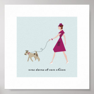 Fashionable Dam Walking her Wire Fox Terrier Poster