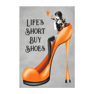 Fashionable Diva Orange Stiletto Stretched Canvas