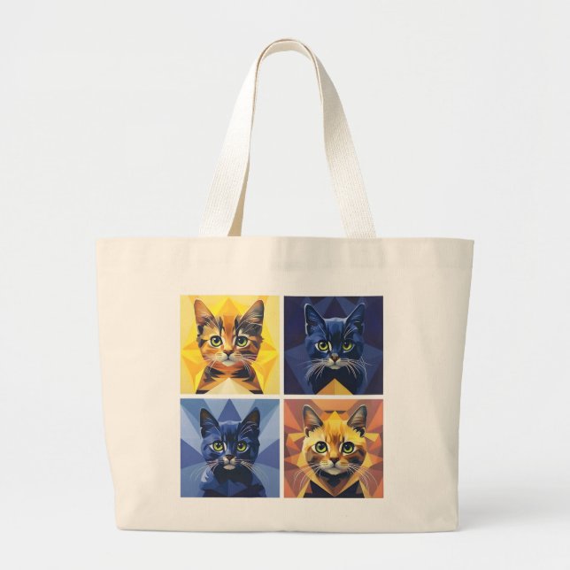 Fashionable Four Panel Cats Geometric Stylist Toot Jumbo Tygkasse (Framsidan)