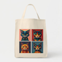Fashionable Four Panel Cats Geometric Stylist Toot Tygkasse