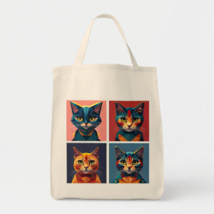 Fashionable Four Panel Cats Geometric Stylist Toot Tygkasse