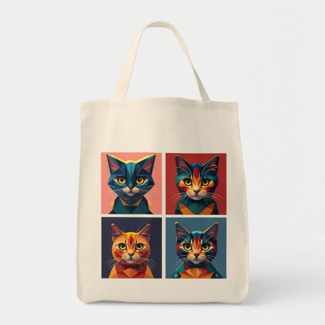 Fashionable Four Panel Cats Geometric Stylist Toot Tygkasse (Framsidan)