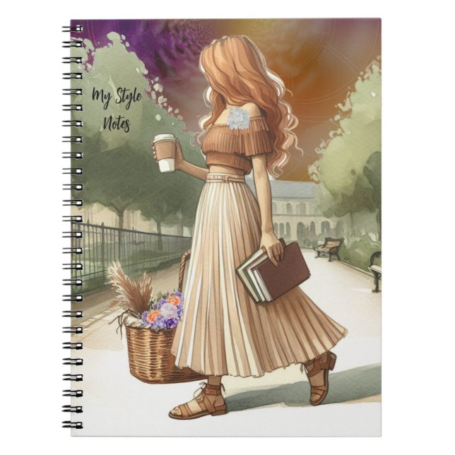 Fashionable Ginger Hair Girl med Booksboo Journal Anteckningsbok (Framsidan)