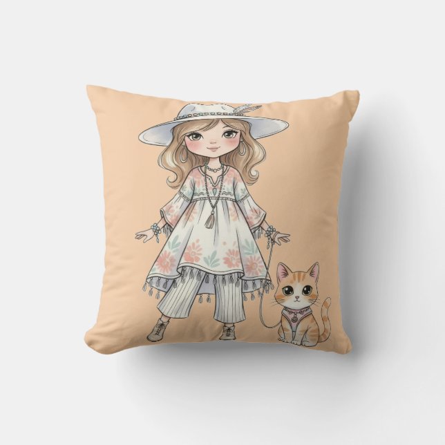 Fashionable girl strolling with her cat kudde (Framsida)