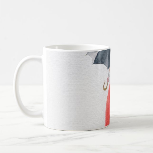 Fashionable Girl: Umbrella Rain Illustration Kaffemugg (Vänster)