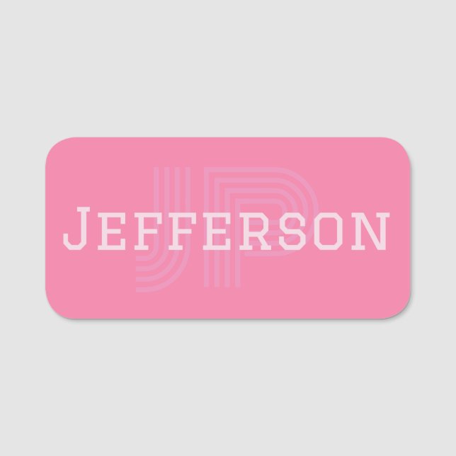 Fashionable Girly Flamingo Rosa Modern Monogramme Namnbricka (Framsida)