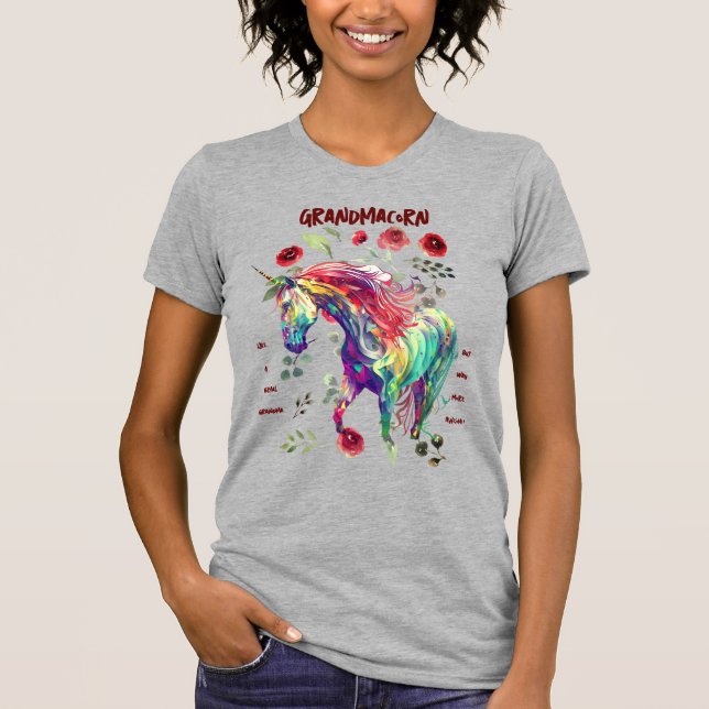 Fashionable Grandma Unicorn T Shirt (Framsida)