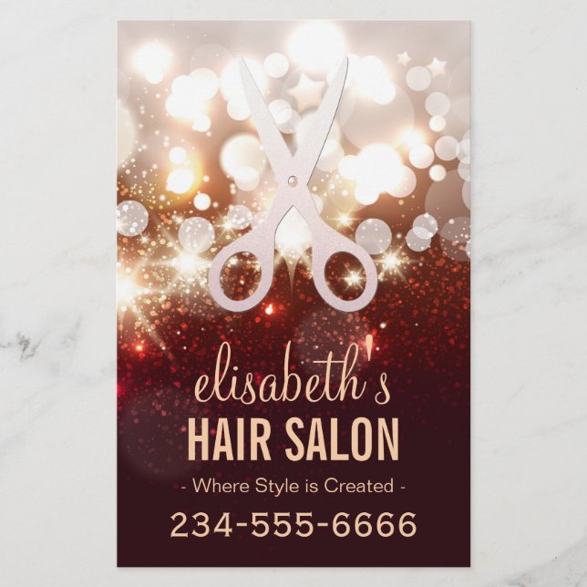 Fashionable Hair Stylist - Guld Glitter Gnistra Flygblad (Framsidan)