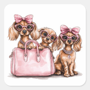 Fashionable Hundar Rosa Purse Fyrkantigt Klistermärke