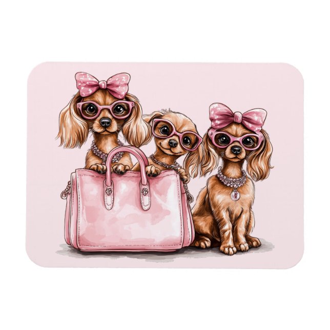 Fashionable Hundar Rosa Purse Magnet (Horisontell)