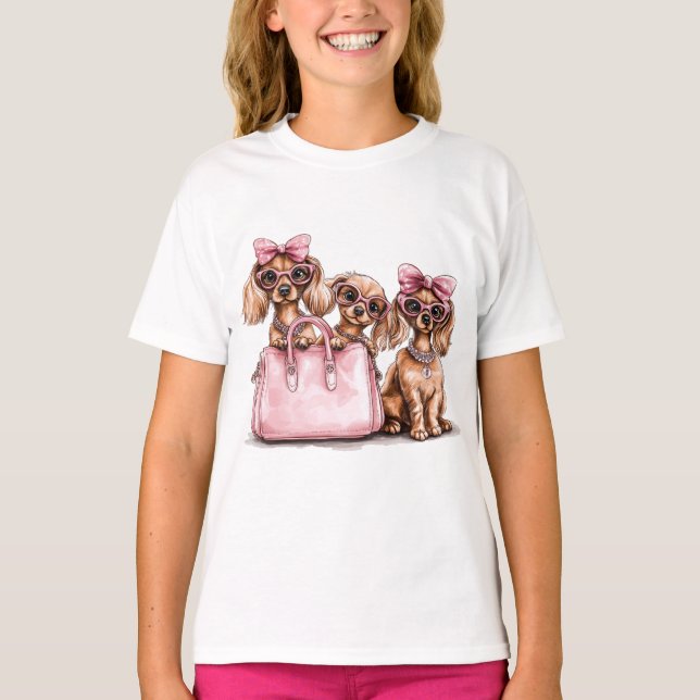 Fashionable Hundar Rosa Purse T Shirt (Framsida)