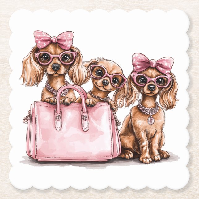 Fashionable Hundar Rosa Purse Underlägg Papper (Framsida)