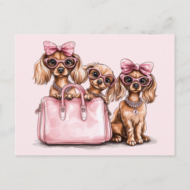 Fashionable Hundar Rosa Purse Vykort (Framsida)