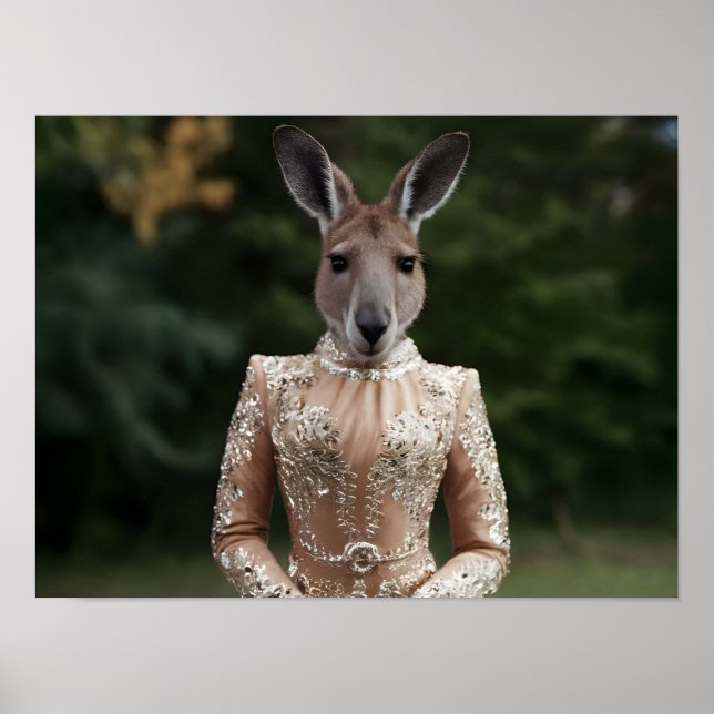 Fashionable Kangaroo in Couture Outfit Poster (Framsidan)