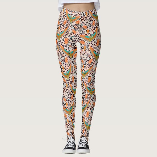 Fashionable leopard print, fåglar i Paradise Leggings (Framsida)