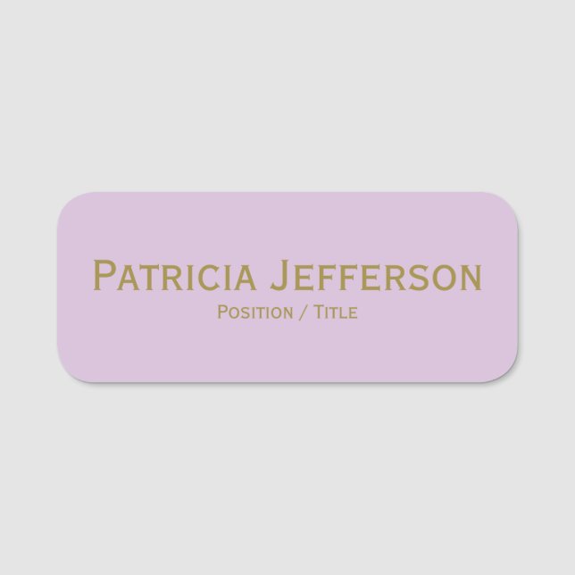 Fashionable Light Lilac & Guld: Girly Professionel Namnbricka (Framsida)