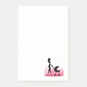 Fashionable Mamma Pushing Baby Carriage Post-it Block