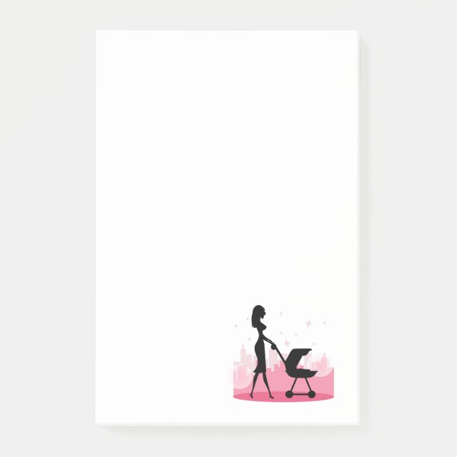 Fashionable Mamma Pushing Baby Carriage Post-it Block (Framsida)