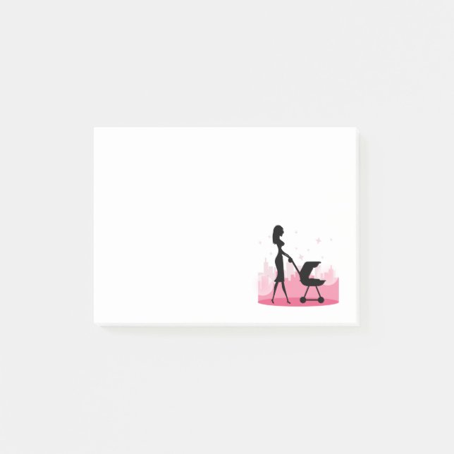 Fashionable Mamma Pushing Baby Carriage Post-it Block (Framsida)